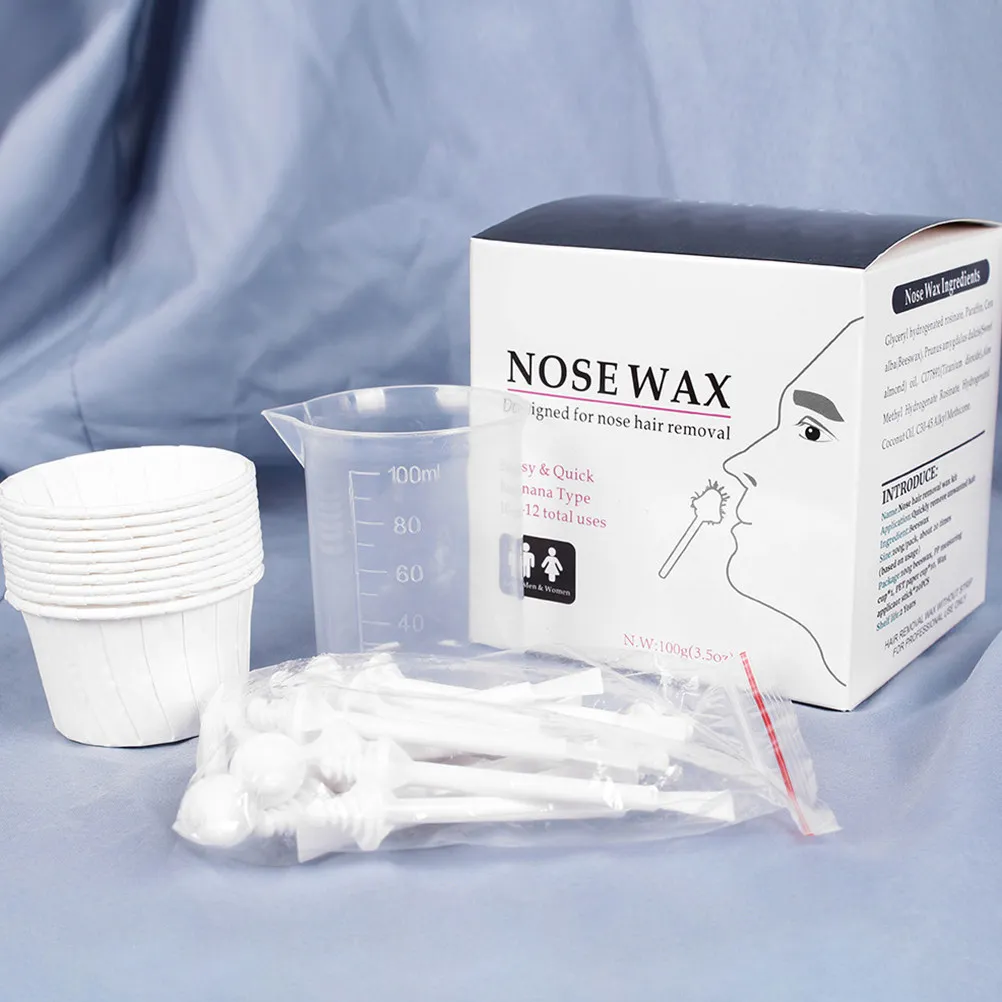 32Pcs Nose Waxing Kit Premium Hair Removal Wax Sticks with 100G Wax Beans 10 Paper Cups Plastic Cup for Nose Eyebrow DIY Salon