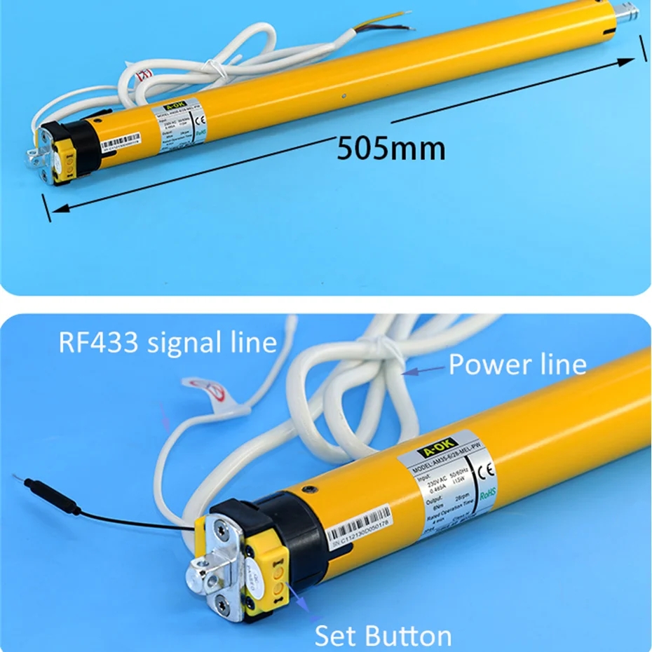 Motor Tubular de persianas inteligentes A-OK AM35 6/28, RF433 + aplicación wifi Tuya, para obturador enrollable de tubo de 40mm/45mm/47mm/50mm, a través de Alexa y Google Home