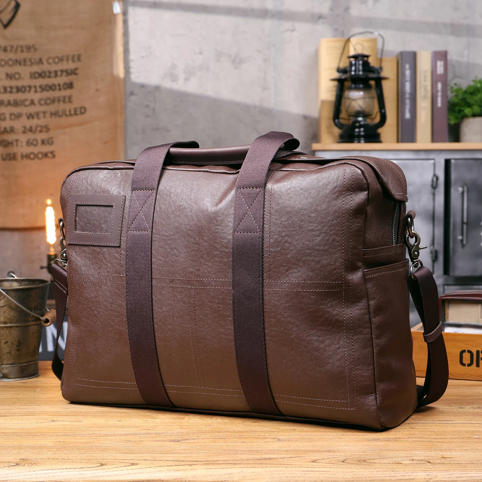 S.WORKER Vintage Echtleder Weekender Reisetasche Herren Top-Grain Rindsleder Handtasche Modische Sporttasche Handgepäck – Detail 18