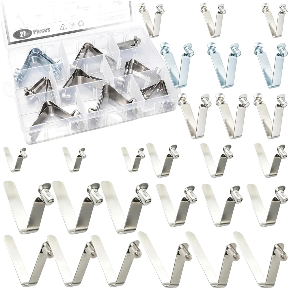 27 Piece Stainless Steel Spring Loaded Push Button Clips in 9 Sizes with Portable Storage Box for Camping Gear