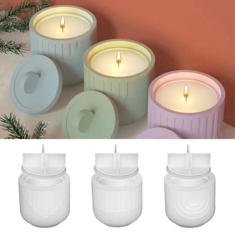 Cement Candle Jar Mold with Lid round Candle Vessel Silicone Mold for Concrete DIY Storage Pot Jesmonite Mould making supplies