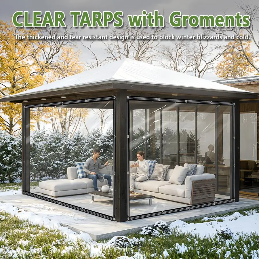 

Брезент водонепроницаемый 10x12 футов с втулками, сверхмощный 14-миллиметровый утолщенный виниловый брезент из ПВХ, устойчивый к разрыву, прозрачный брезент для теплицы