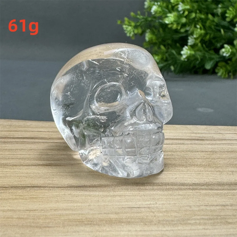 Natural White Stone Crystal Skull Statue Transparent Quartz Stone Carving Energy Ore Mineral Healing Reiki Witchcraft Evil Repel