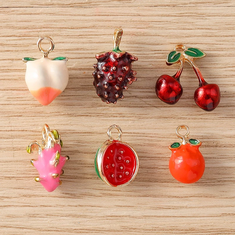 

5pcs Cute Fruit Watermelon Pitaya Cherry Peach Charms Pendants for Jewelry Making Necklaces Earrings Bracelets DIY Crafts Supply