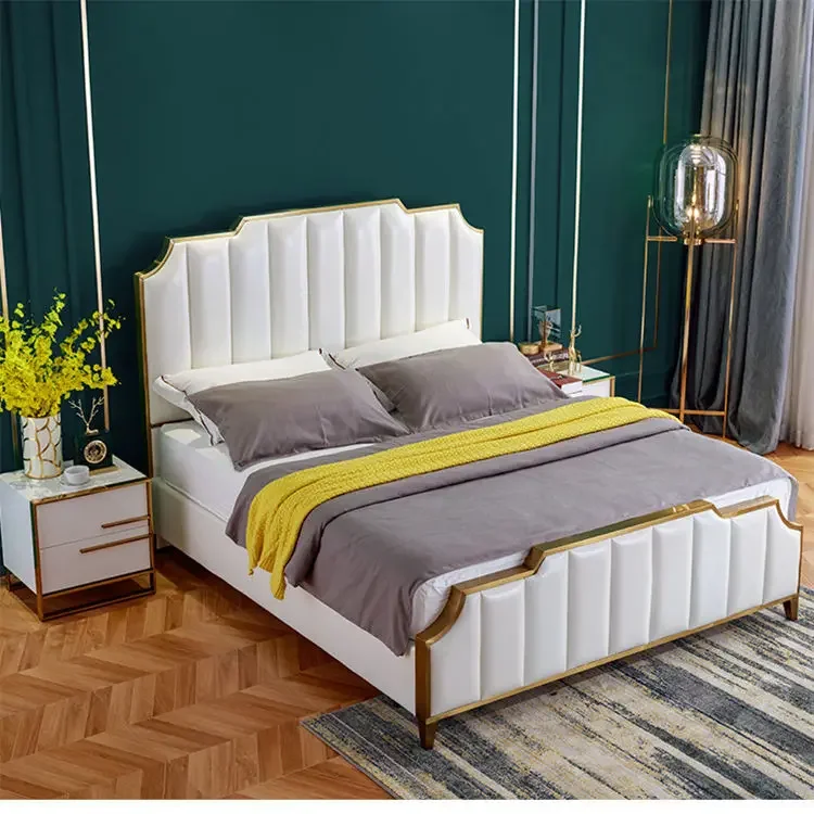 Modernes Luxus-Leder-Doppelbett mit Kopfteil-Schlafzimmer möbeln