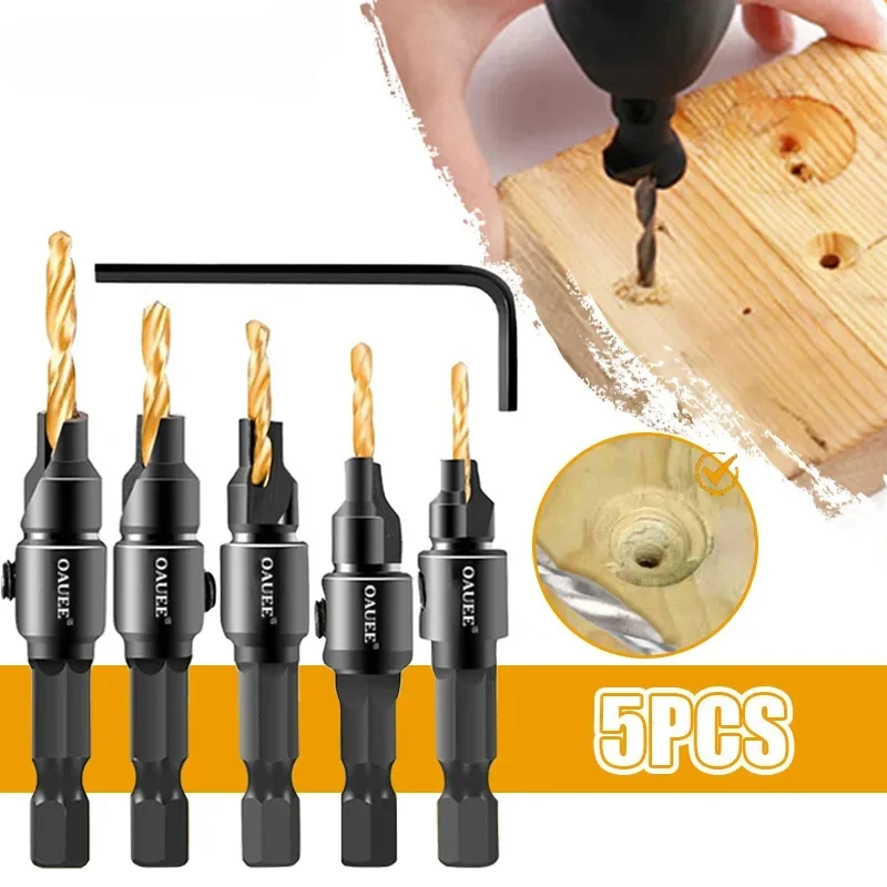 Woodworking Drill Set Countersink Drill Drilling Suitable for Screw Size #5 #6 #8 #10 #12 Drilling Woodworking Tools