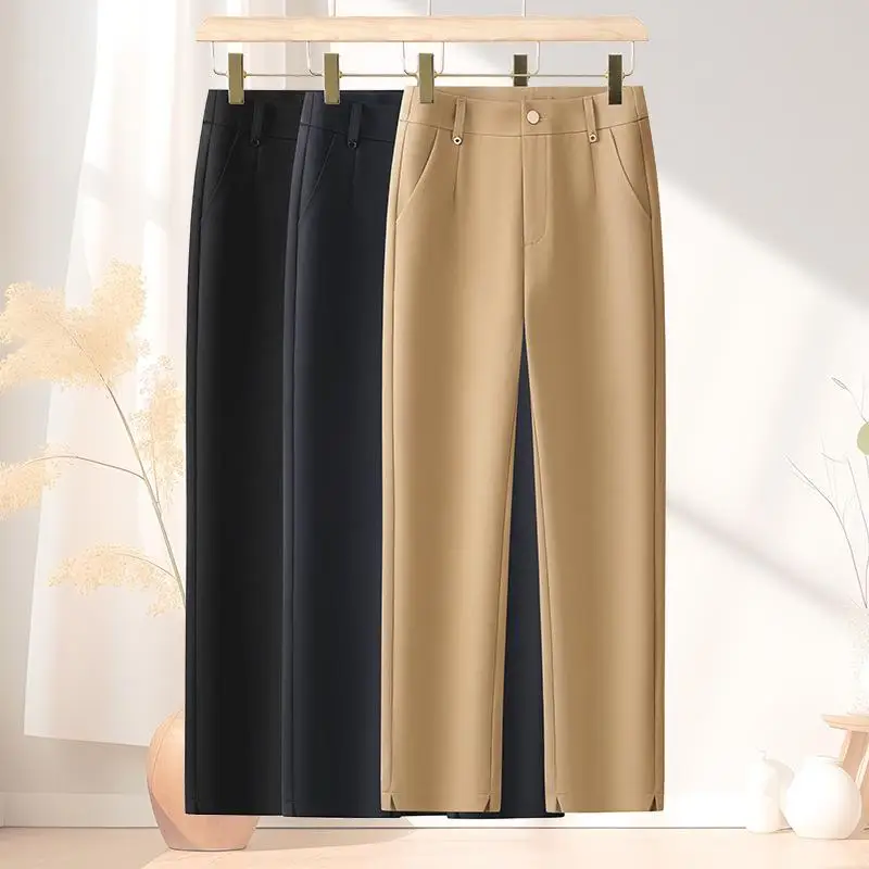 

ZhuRong Heeng Saint Straight Leg French Bread Pants Casual Pants Women Elastic Waist Thin Summer Cotton Nine Points
