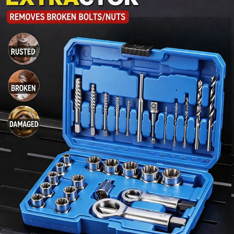 15/28/40Pcs Broken Bolt Extractor Set Stripped Nut Screw Remover Kit High Strength Alloy Steel Rust Damaged Screw Removal Tools