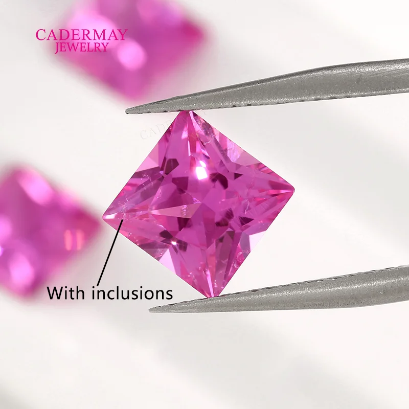 #2 Pink Lab Sapphire With Inclusions 4mm-12mm Square Princess Cut Pink Synthetic Sapphire Loose Stones for DIY Jewelry Making