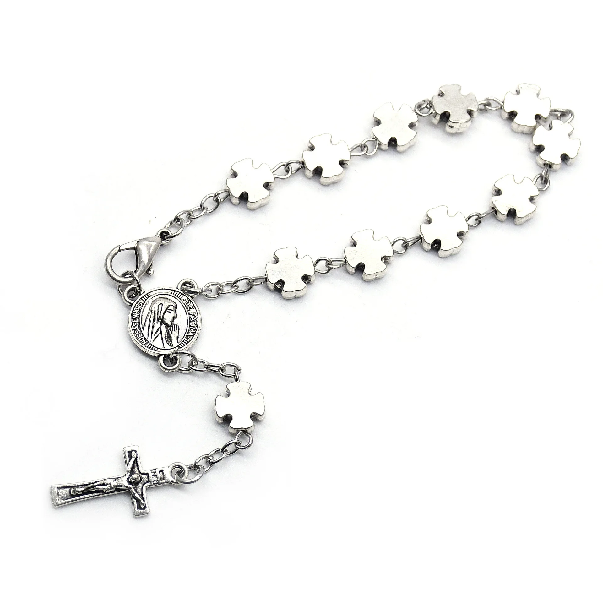 Classic Silver Plated Cross Pendant Rosary Bracelets For Men Women Christian Catholic Religious Belief Prayer Jewelry Gifts