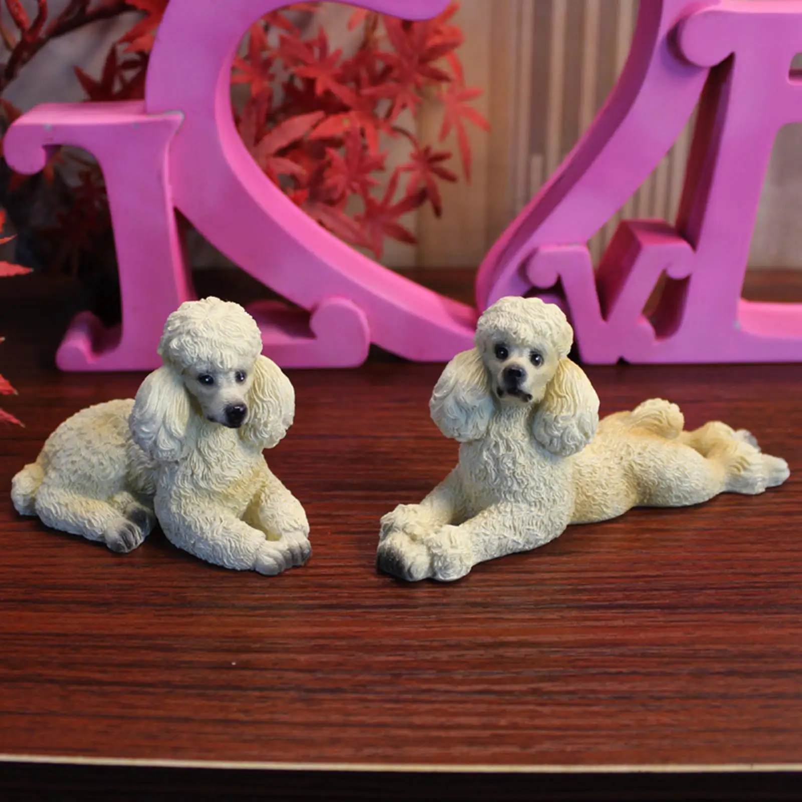 Resin Poodle Dog Figurine Statue Animal Sculpture Ornament Decoration for Home Office Desk Shelf Cabinet Birthday Gift Kids Room