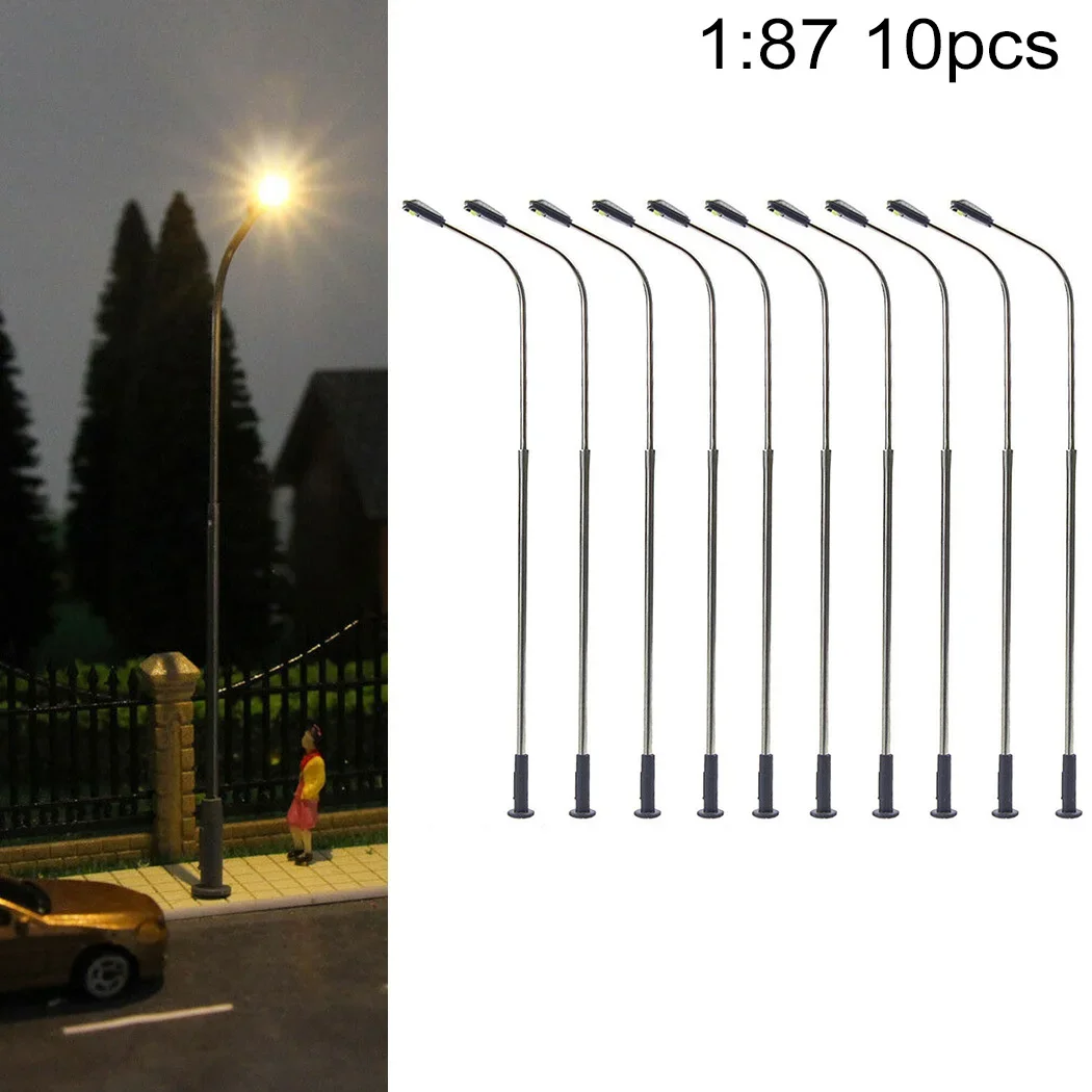 10Pcs Model Railway Warm White HO Scale Lamps Post 1:87 Street Light Single Head Lights Railway Layout Miniature Scenery