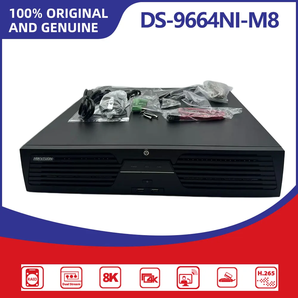 Hikvision DS-9664NI-M8 64CH 8K NVR 400Mbps 8 SATA RAID 2HDMI 2VGA Two-Way Audio H.265+ 8 SATA CCTV Security System Recorder