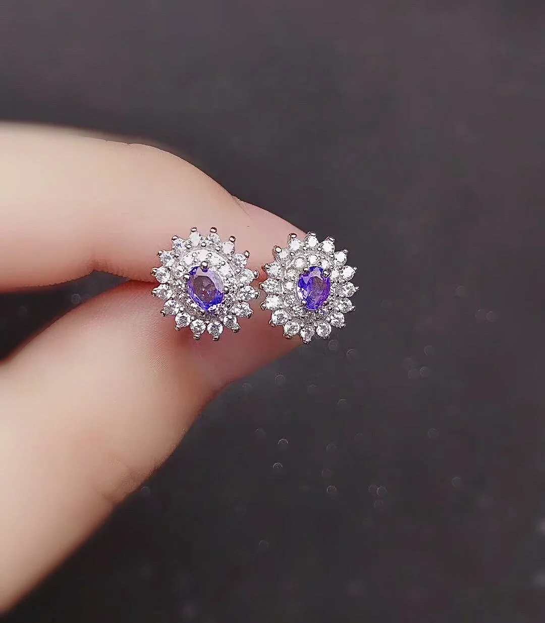 

Dazzling Silver Tanzanite Stud Earrings 3mm*4mm Natural Tanzanite Earrings Cute 925 Silver Tanzanite Earrings for Daily Wear