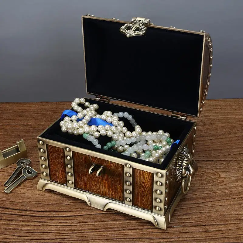 Pirate Storage Box Jewelry Box Large Retro Chinese Style Wedding Jewelry Box Alloy Hand Holding Jewelry Storage Box with Lock