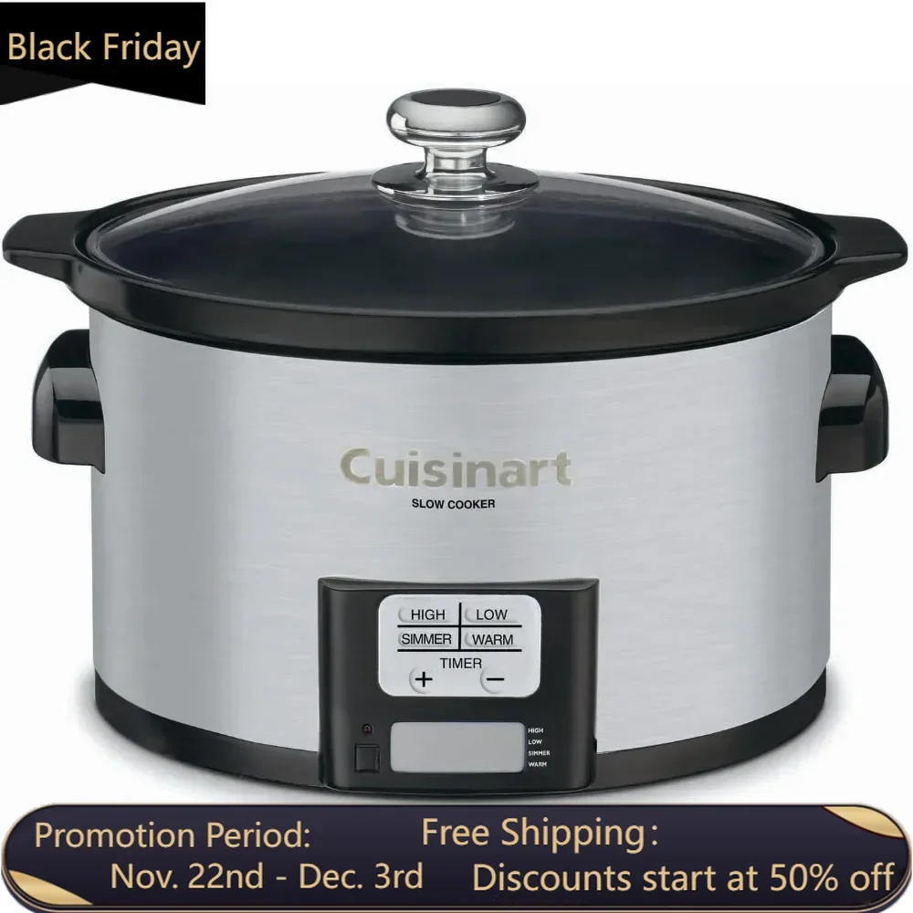 

3-1/2-Quart Programmable Slow Cooker, Silver, Touchpad Control Panel with LED Timer Display, 24-hour Cooking Timer