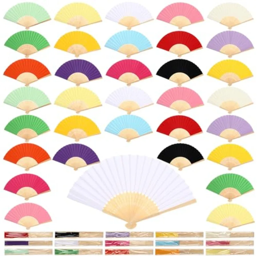 

Qunclay 150 Pcs Bright Color Paper Hand Fans Bulk Bamboo Folding Handheld Wedding Fans for Bridal Dancing Party Favors Church H