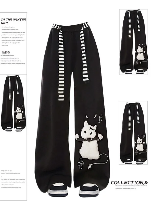 

Женские брюки больших размеров с милым принтом, на подкладке, повседневные, широкие, осенне-зимние, модные, универсальные, красивые, свободного кроя...