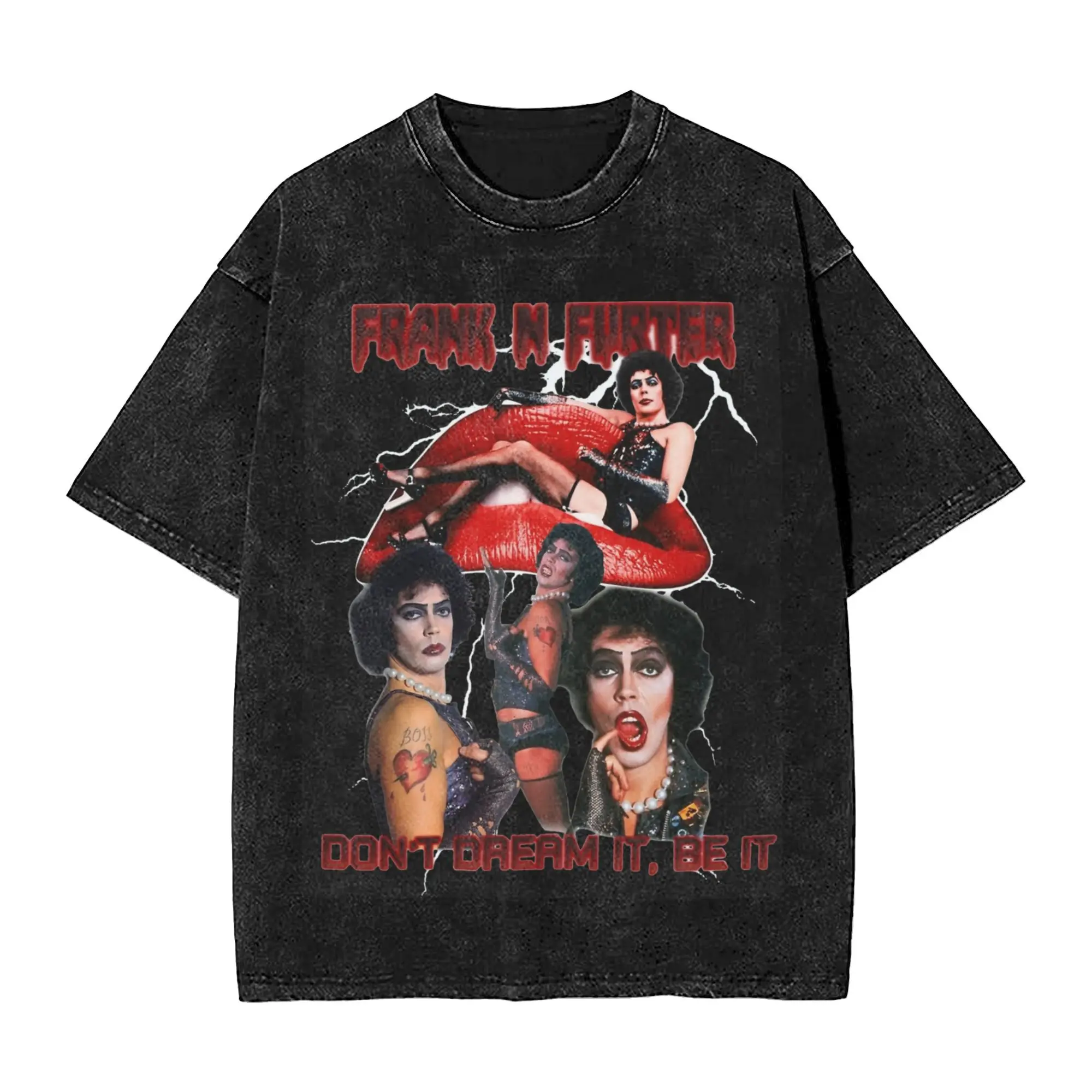 Frank N Furter Rockys Horror Picture Show  Washed T Shirt Fashion Harajuku for Men Women  Loose T-Shirts Cotton