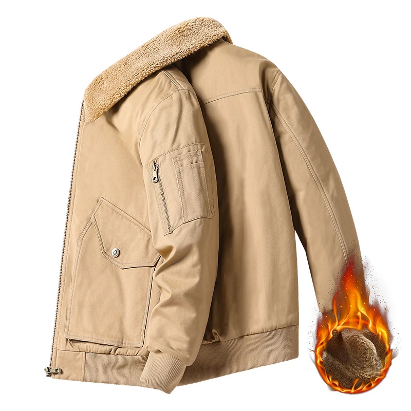 Veste en coton épaissie pour hommes, manteau d'isolation multi-sacs, peluche, affaires décontractées, revers, taille adt, hiver, nouveau, 2024