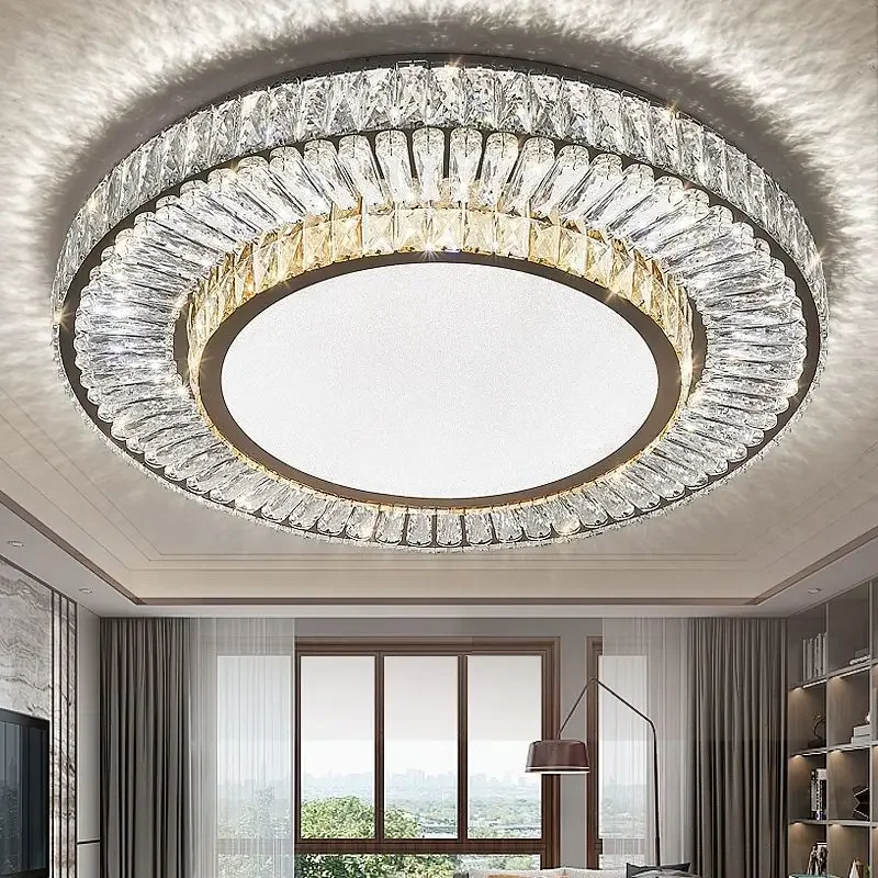 Modern LED Round Ceiling Light Luxury Home Decoration Crystal Lighting Gold Dimmable with Remote Living Room Bedroom Gloss