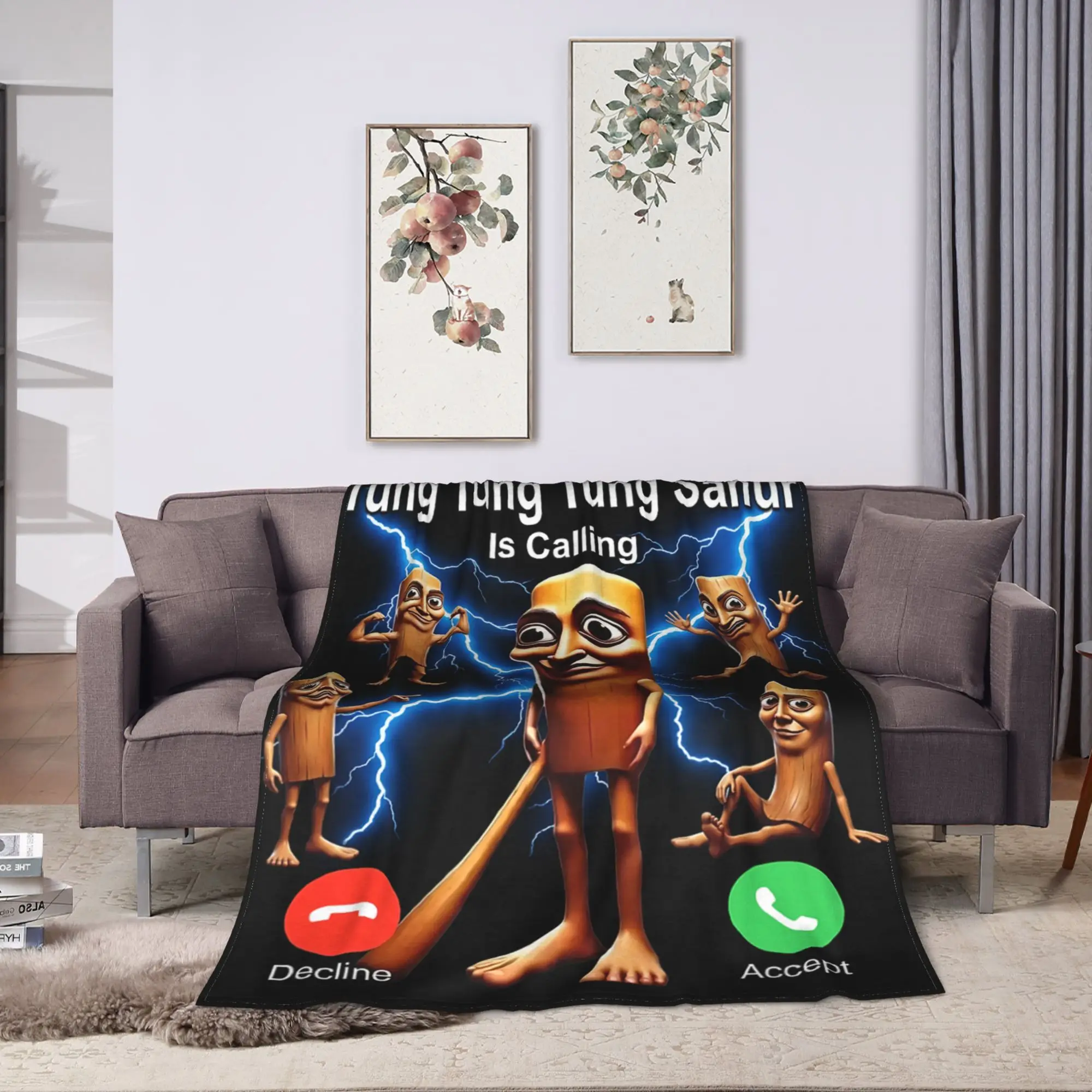 Soft Comfy Blanket Camping Tung Tung Tung Sahur is Calling Funny Brainrot Throw Blanket Trend  Bedspread For Outdoor