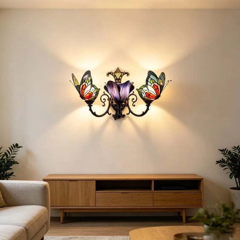 Vintage stained glass bar bedroom bedside wall lamp