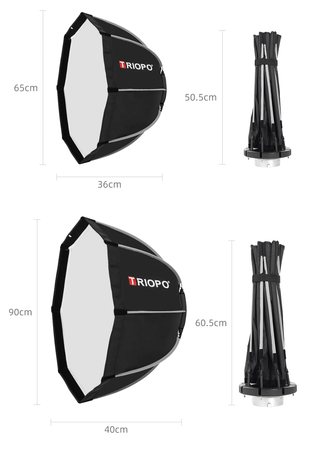TRIOPO K2 Quick Set-up Softbox 55 cm 65 cm 90 cm 120 cm Standard Bowens Mount Softbox Austauschbare Halterung mit Gitter – Detail 11