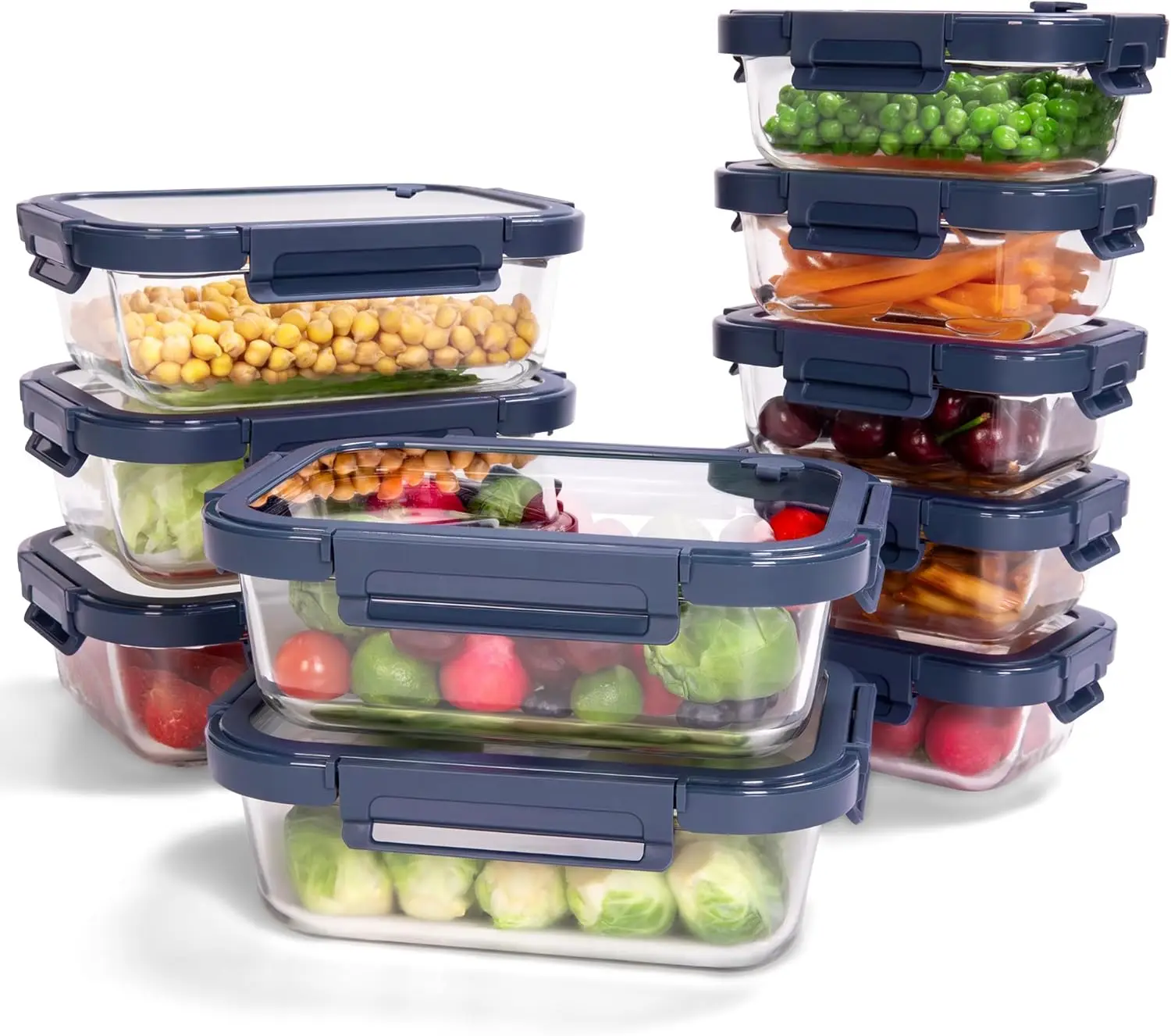 

10-Pack Glass Food Storage Containers with Tempered Lids – Borosilicate, Airtight, Oven-Safe (-4°F~950°F), BPA-Free,