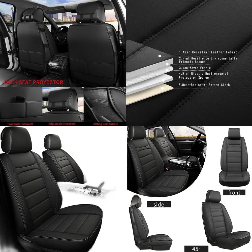 

Waterproof Napa Leather Car Seat Covers - Universal Fit, Anti-Slip, Black for Front Seats, Sedans, SUVs, Trucks, Interior Access
