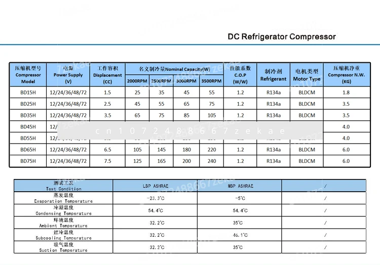 BD35Hc BD45Hc BD55Hc Компрессорный конденсатор Автомобильный холодильник Солнечная морозильная камера и морской холодильник постоянного тока 12 В 24 В Максимум 300 литров