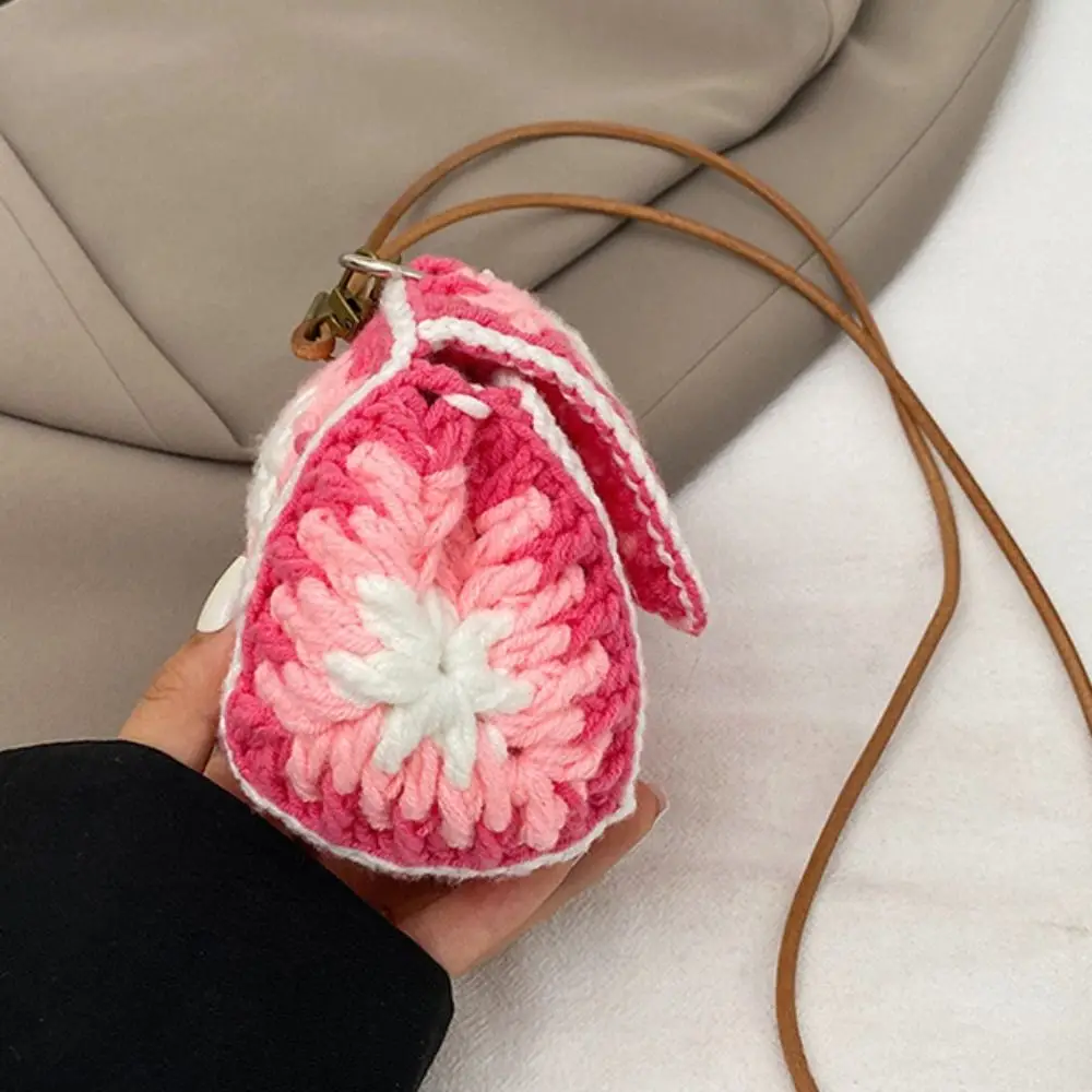 

Fairy Sweet Flower Knitted Bag Mini Rustic Bohemian Crochet Bag Coin Purse Storage Bag Woven Crossbody Bag Shopping