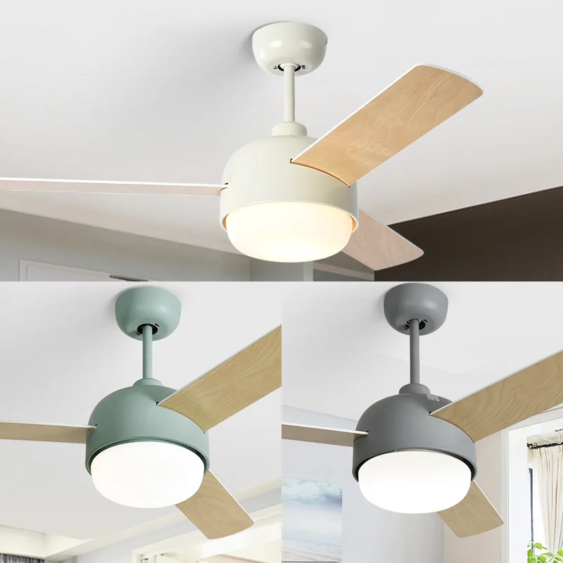 Nordic ceiling fan lamp dining room family living room modern simple wood fan lamp macaron LED fan Chandelier