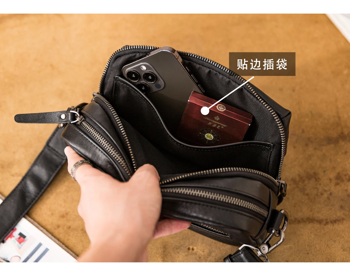 حقيبة كتف سوداء فاخرة للرجال من الجلد الطبيعي للعمل اليومي في الهواء الطلق، حقيبة كروس للمراهقين مصنوعة يدويًا من جلد البقر الحقيقي