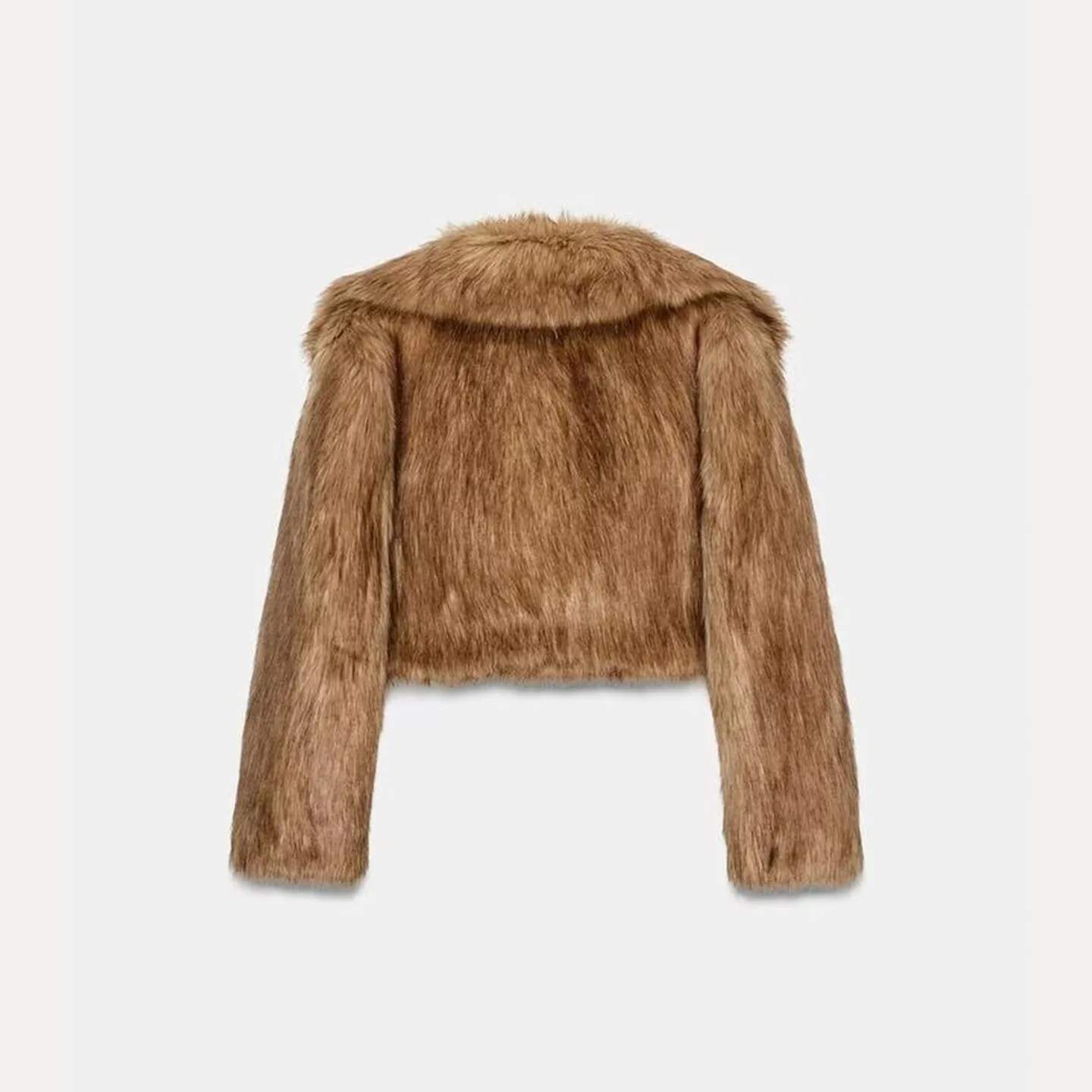 Z Women's ort Artificial Fur Effect Jaet 2025 New Faion Ele Sle Youth Stand Fit Long Sve Coat