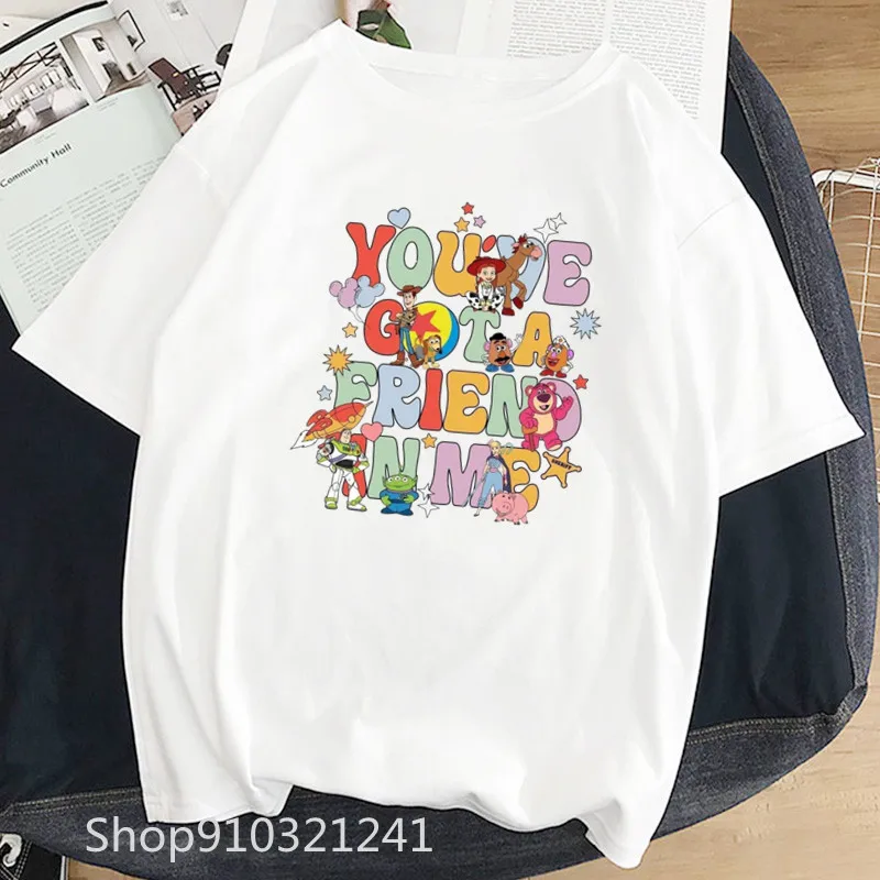 Cartoon T Shirt Women Toy Story Print Graphic You've got a friend in me Summer Letter Tshirt Cute Girl T-shirt Soft ropa mujer