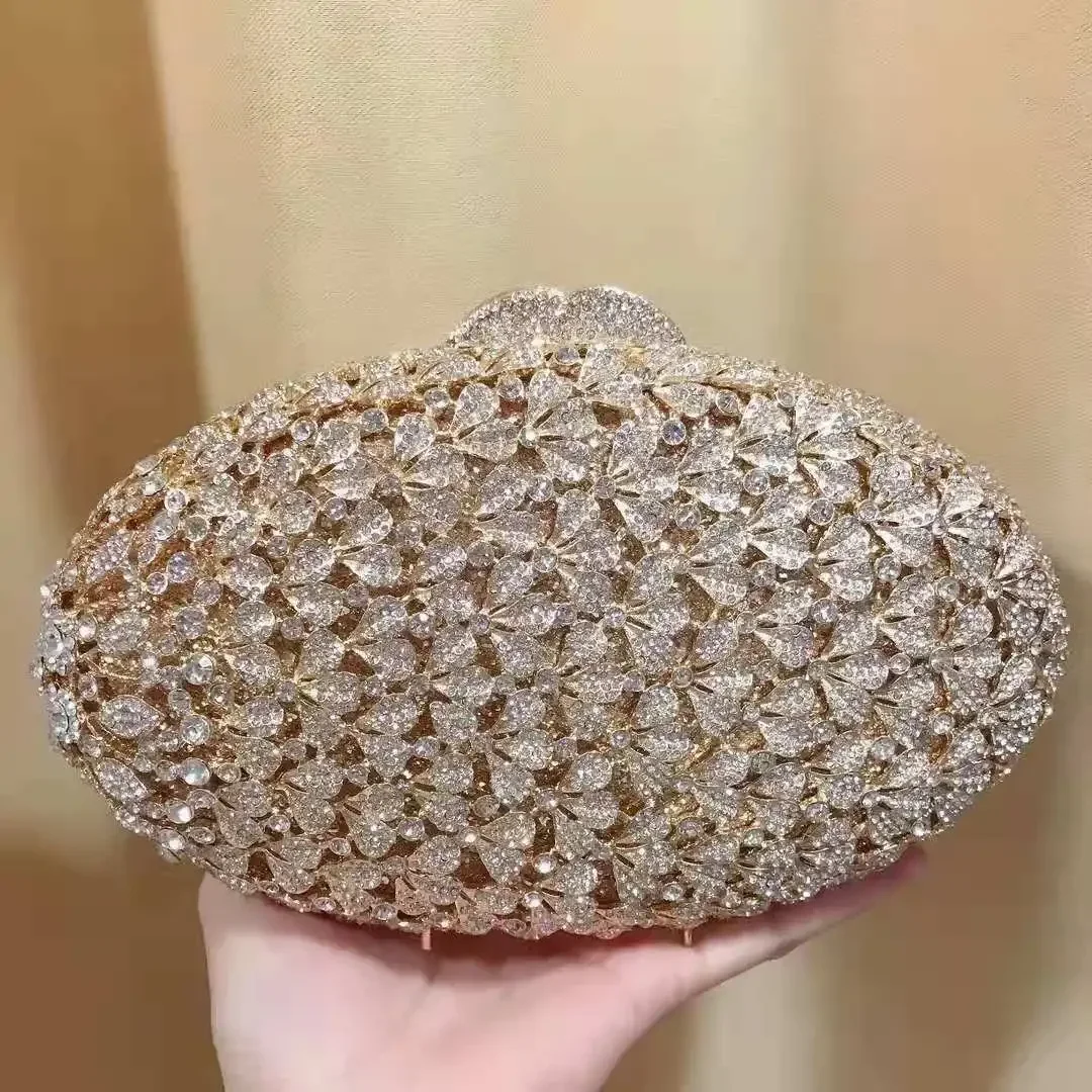 

Women Gold Color Rhinestone Evening Bags and Clutches Hard Case Floral Wedding Bag Purses Party Cocktail Diamond Handbags