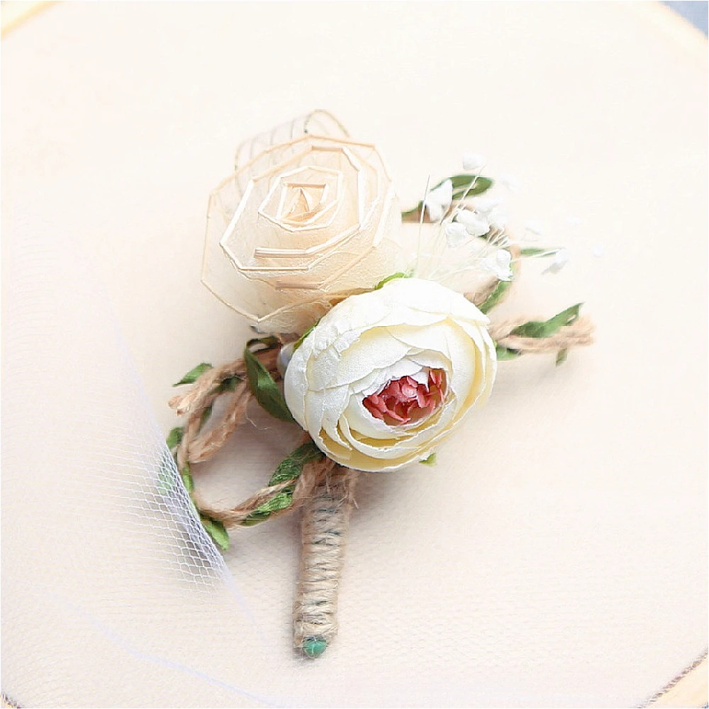 Corsage de pulso para noiva, retrô, flor, pérola, pulseira e boutonniere do noivo, casamento, casal, acessórios de casamento