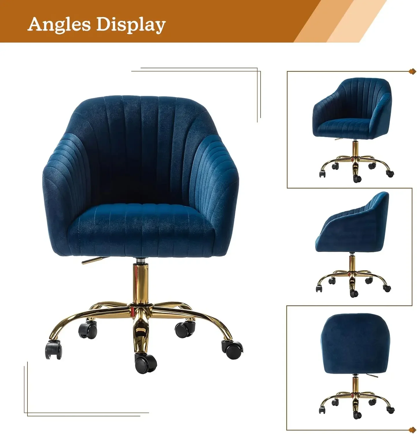 HOME ベルベットホームオフィスデスクチェア、モダンでかわいいコンピュータタスクチェア、ホイールスイベル高さ調節可能な布張りの化粧台C