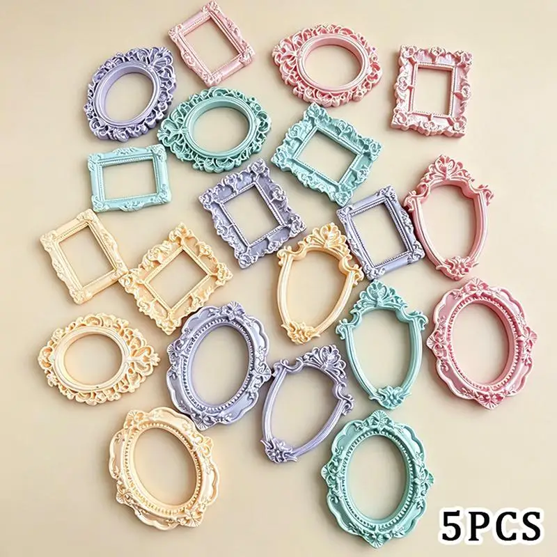 5Pcs Pearlescent Colored Retro Mini Photo Frame Accessories Resin Material For Mini DIY Photo Frame Phone Case Refrigerator Dec