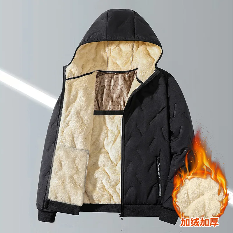 2026 Men High Quality Padded Hiking Jacket Windproof Winter Warm Lightweight Zipper Outerwear Casual Thicken Hooded Coat
