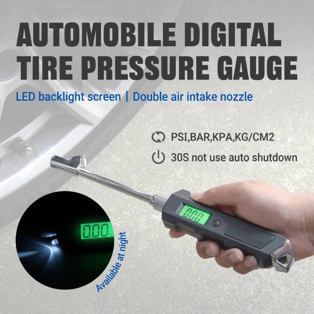 

Digital Tire Pressure Gauge PSI/BAR/KPA/KGCM2 Multi-Units,Dual Head Stainless Steel Construction with LED Flashlight Display