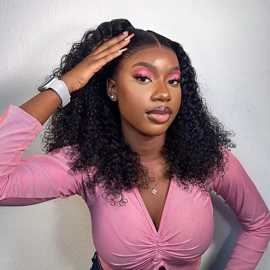 

Natural Black Short Bob Wig 250 Density 8-14 Inch Brazilian Human Dark Curly Hair 13x4 Lace Front Wigs Pre Plucked For Women