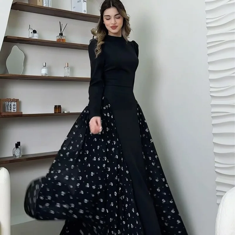 

2025Spring Elegant Long Sleeve Design Round Neck Small Floral Dress Long Skirt for Women