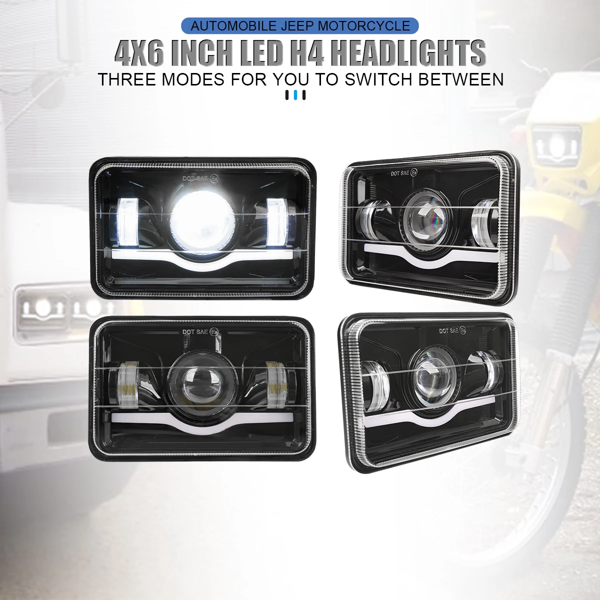 Free Shipping 4x6 Inch Led Headlights DRL For Peterbil Kenworth Freightinger Ford Probe Chevrolet Oldsmobile Truck