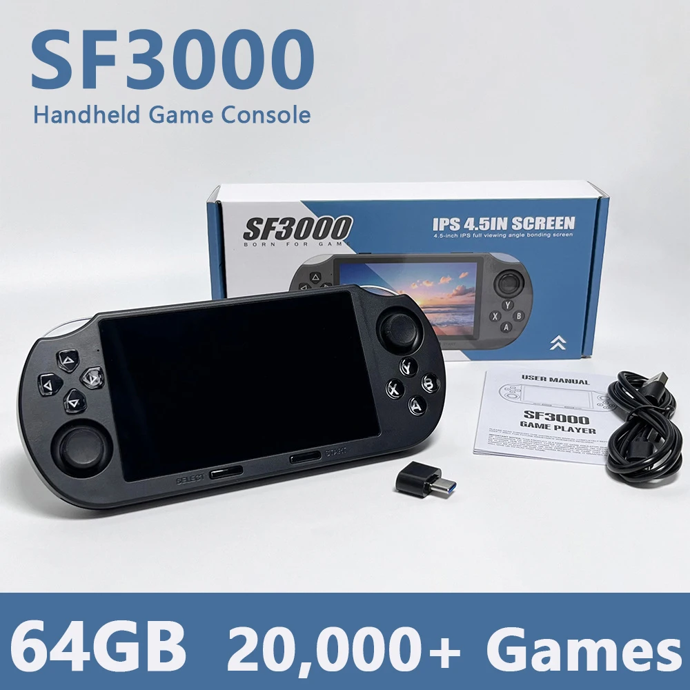 

Многофункциональная портативная игровая консоль SF3000 с IPS-экраном 4,5 дюйма, встроенными более 20000 играми, для ретро-игр