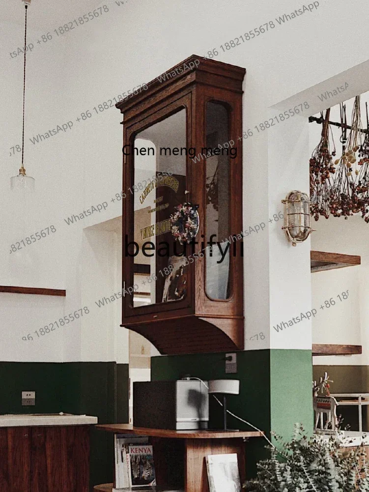 

B7304 Antique and old American wall cabinets, jewelry display cabinets, industrial style retro wood and glass display cabinets