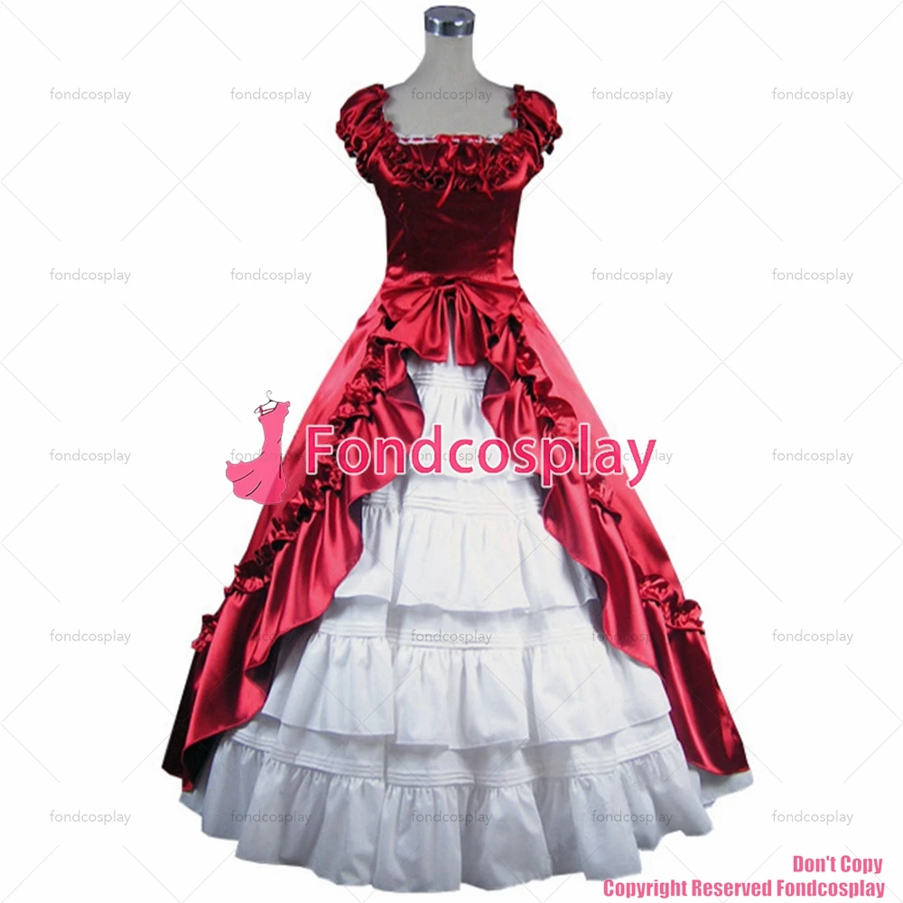 fondcosplay Gothic Lolita Punk Medieval Gown Red White Ball Long Evening satin Dress skirt cosplay costume CD/TV[CK1410]