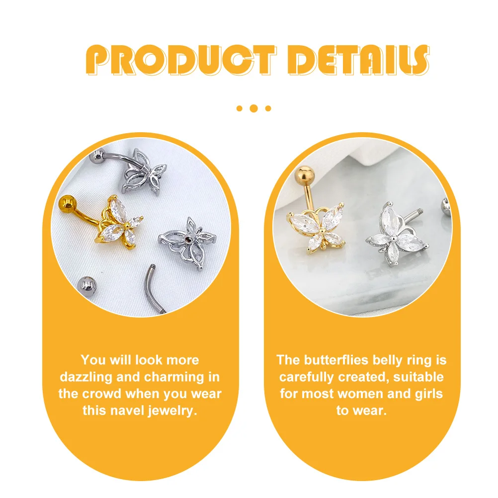 

1pcs Belly Button Rings Butterfly Crystal Navel Jewelry For Women Girls Stylish Body Piercing Studs Copper Belly Ring Decor