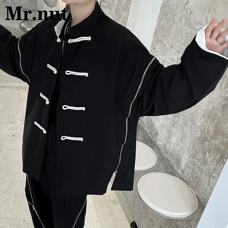 Chinese Standing Collar Jacket Casual Spring Autumn Tops Black Jackets Male Coat Popular Clothes High-Quality Men's Outerwear